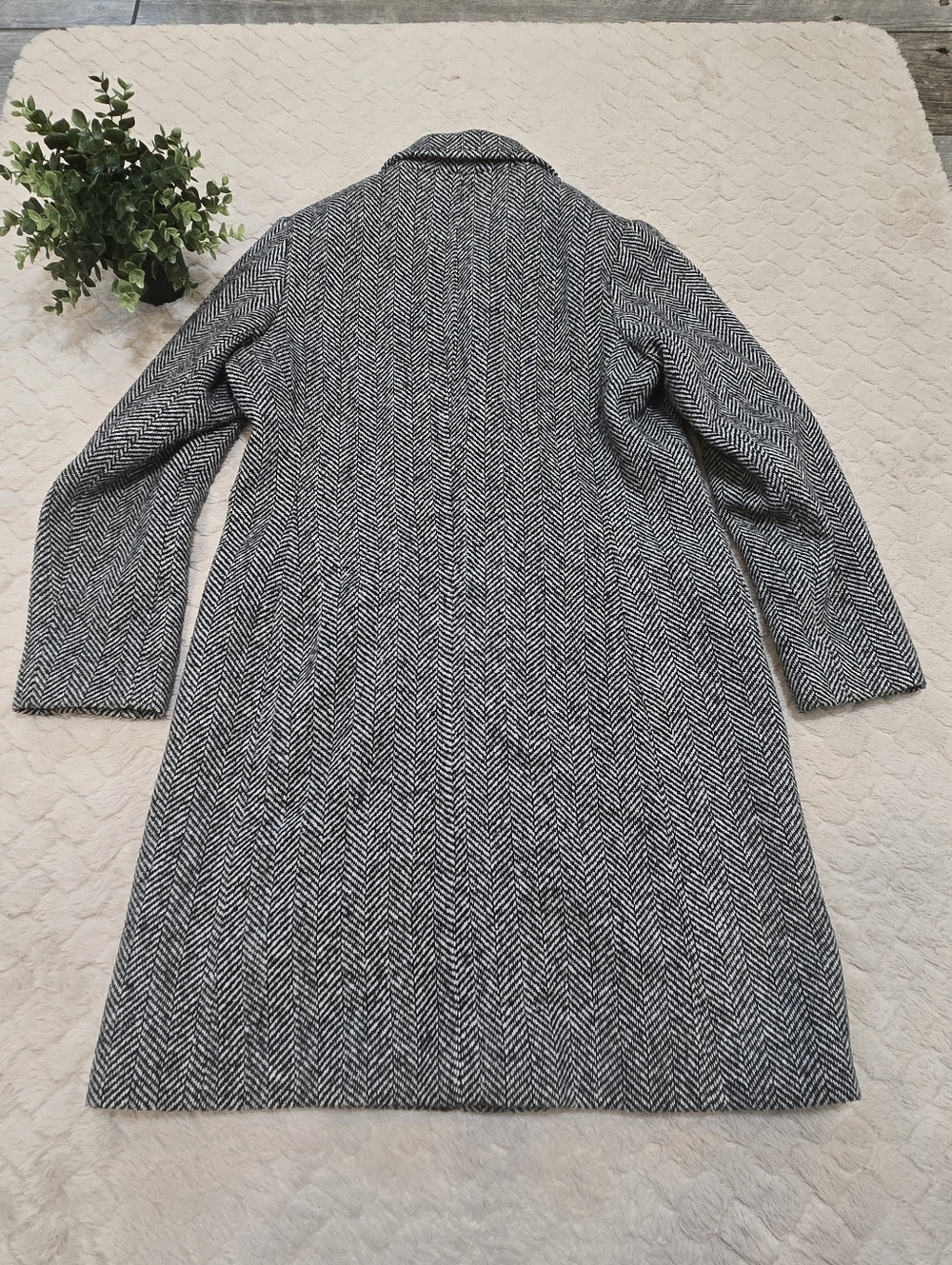 Real Comfort Vintage Black & White Tweed Herringbone Wool-Blend Coat, Size 12 - Picture 6 of 8